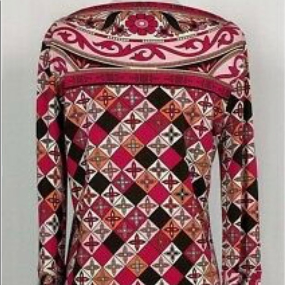 Tory Burch- Pink Abstract Print Boat Neck Tunic